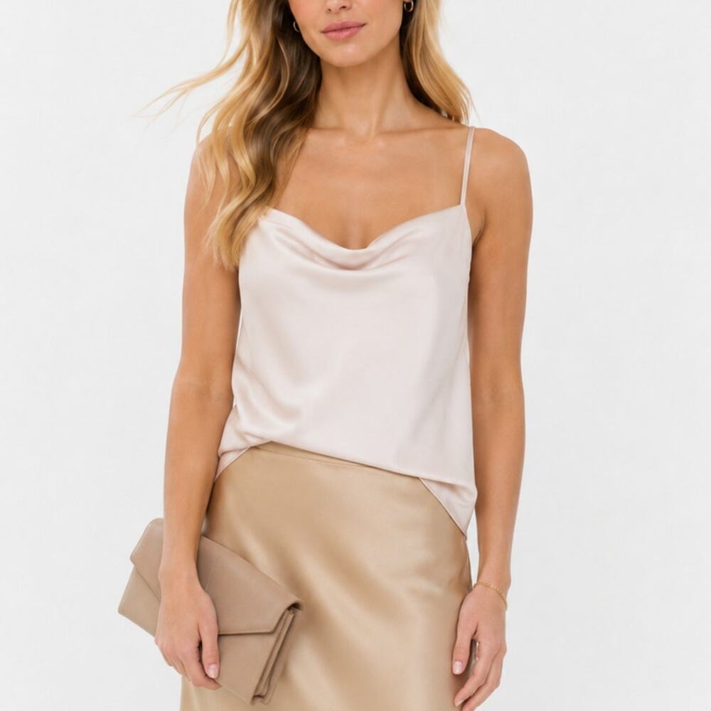 J. Crew Cowlneck Satin Camisole Dune Blush Champagne AE874 Size XL